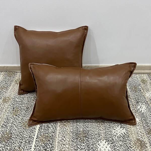 Camel Leather Pillow Etsy