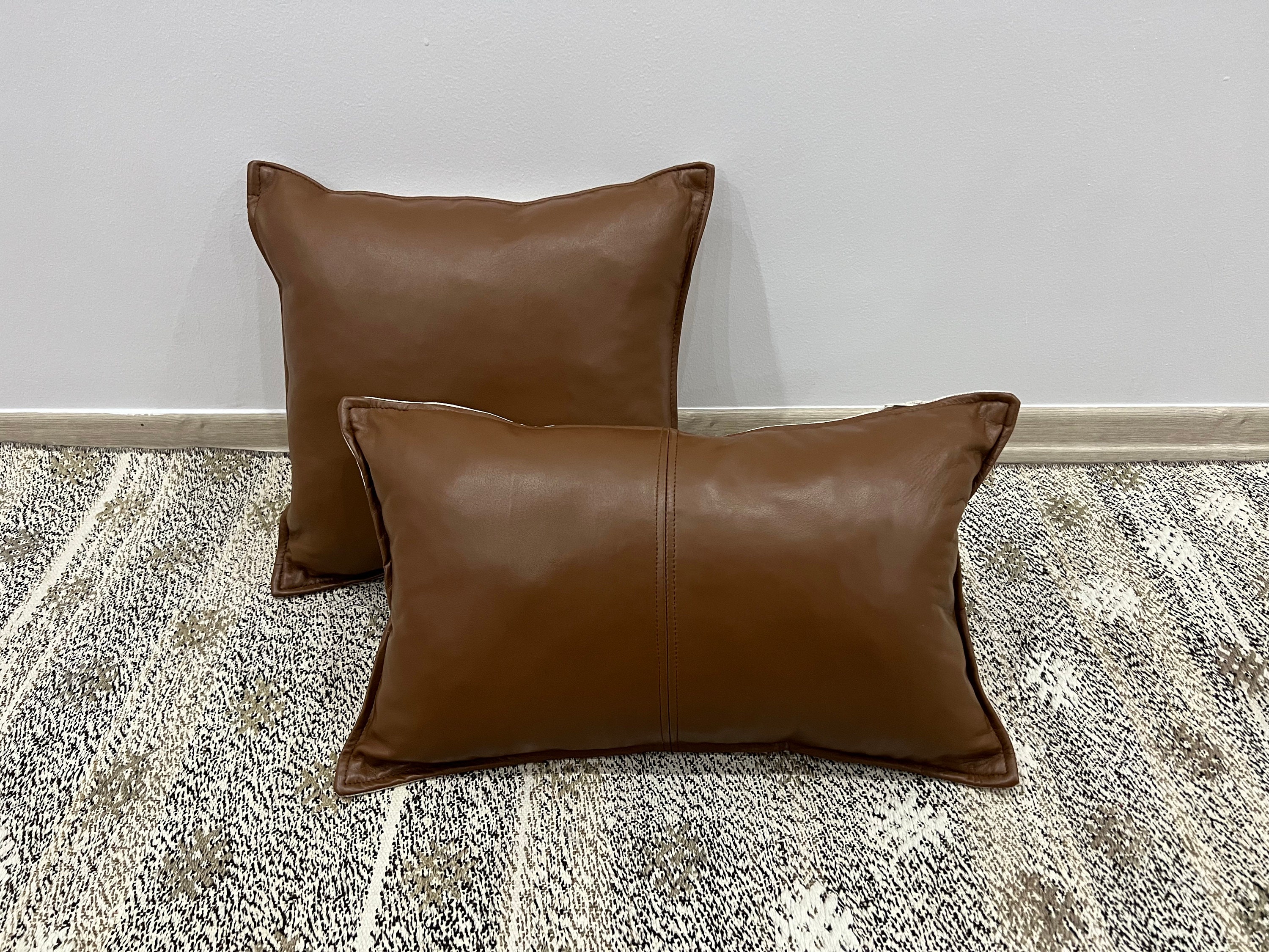 Faux Leather Pillows, Modern Design, Camel White | Hofdeco