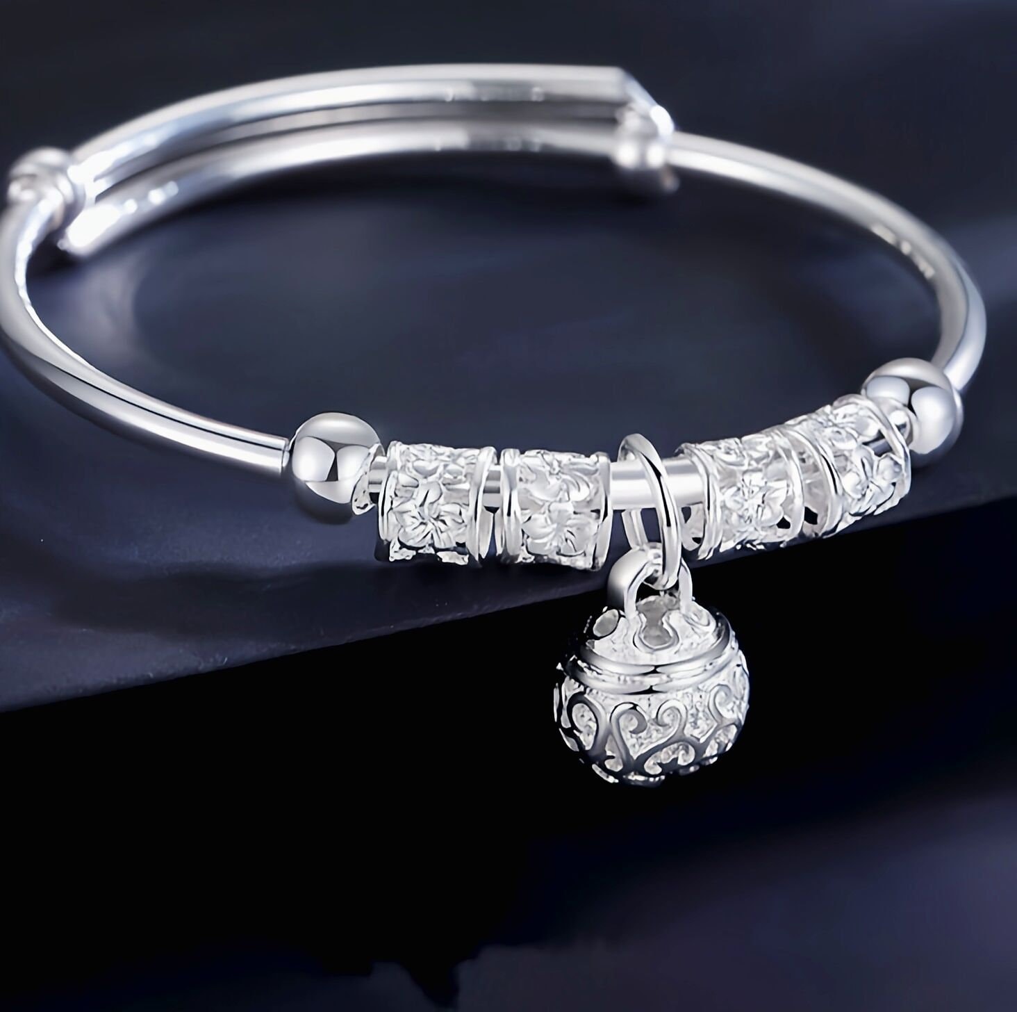 S999 sterling silver bell bracelet hollow palace bell bracelet Etsy