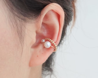 Real Pearl Ear Cuff, Genuine Pearl Cuff, No Piercing, Cross Ear cuff, Statement Ear Cuff, 14k Gold Filled Ear Cuff, Sterling Silver Ear Cuff