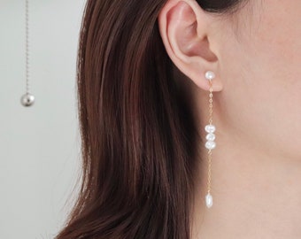 Dainty Freshwater Keshi Pearl Earrings, Real Pearl, 14k Gold Filled Earrings, Sterling Silver Earrings, Dangle Earrings