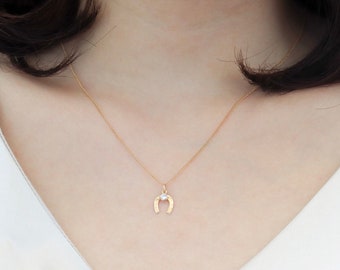 Dainty Horseshoe Lucky Charm Necklace, 14k Gold Filled Necklace, Cubic Zirconia necklace, Simple Gold Necklace, GIFT FOR HER