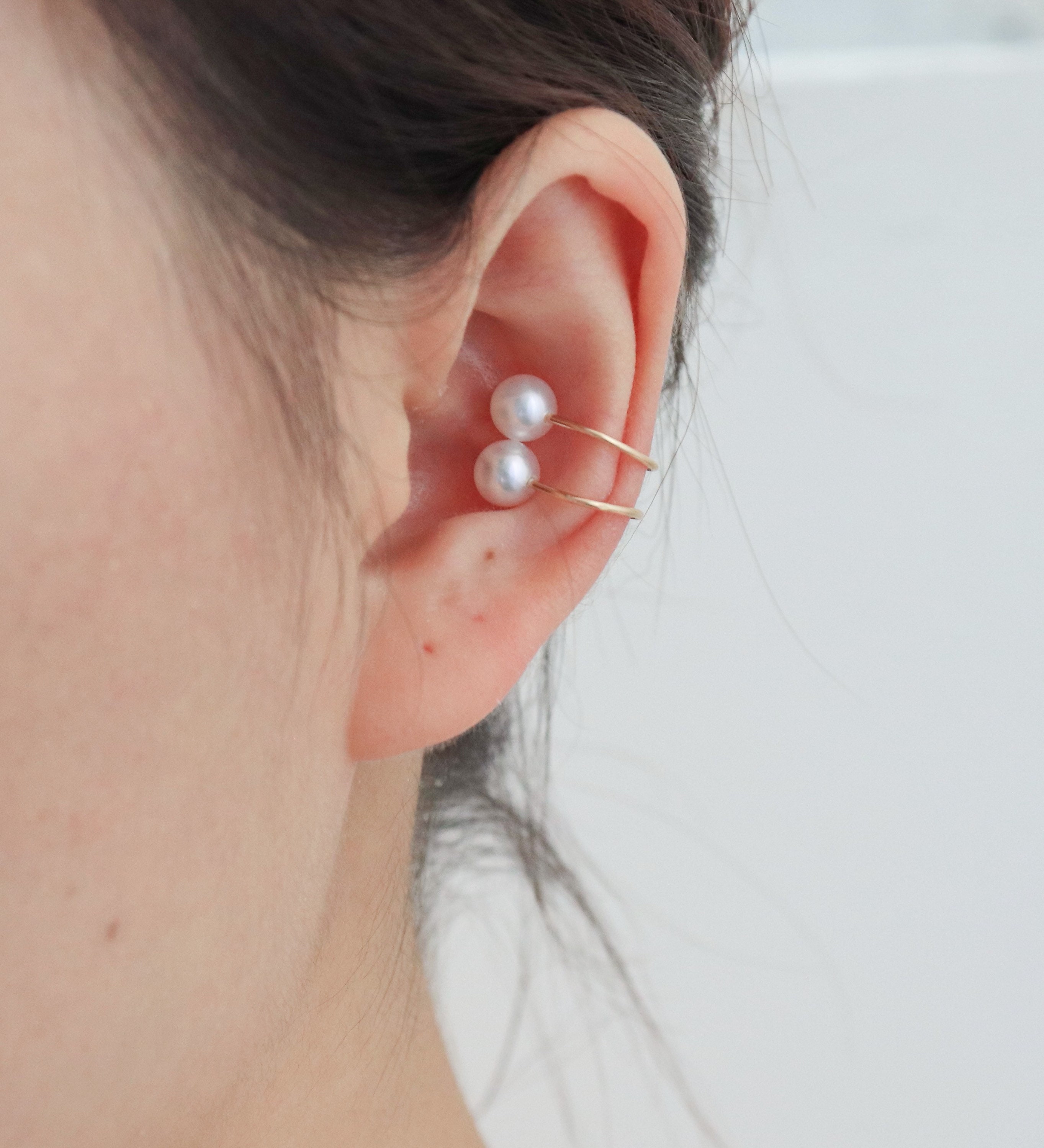 Double Pearl Ear Cuff Genuine Pearl Cuff No Piercing Etsy