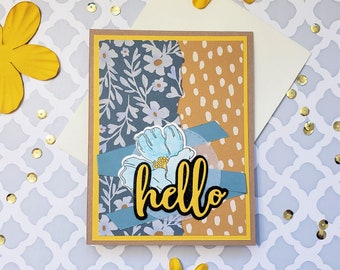 Turquoise and Yellow "hello" Floral Greeting Card | Blue and Yellow Fun Card for Any Occasion!