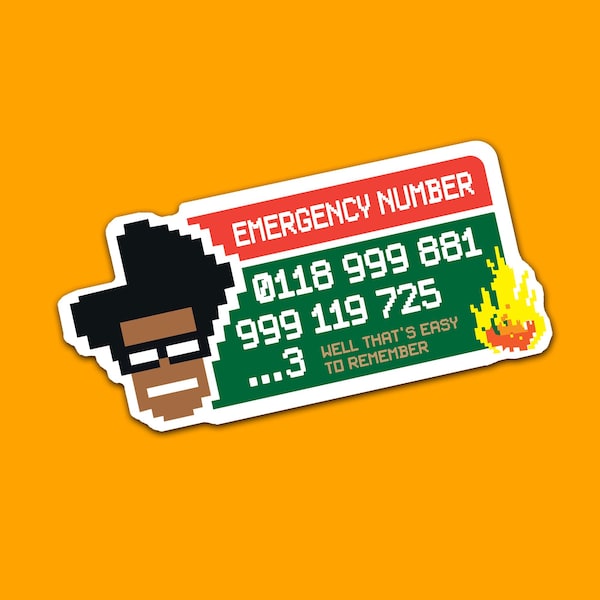 IT Crowd Sticker: Moss Emergency Number Pixel Art Vinyl Decal