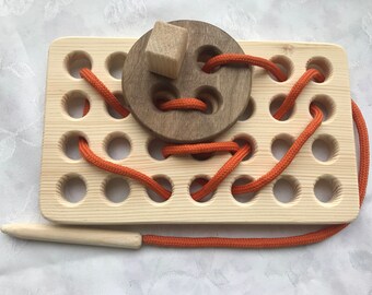 Wooden lacing toy,  lacing board,  Wooden rope threading toy, woodeducationaltoy , montessori lacing toy