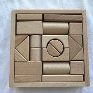 Wood Building Blocks Set, Natural Wooden Toy, Montessori Toy