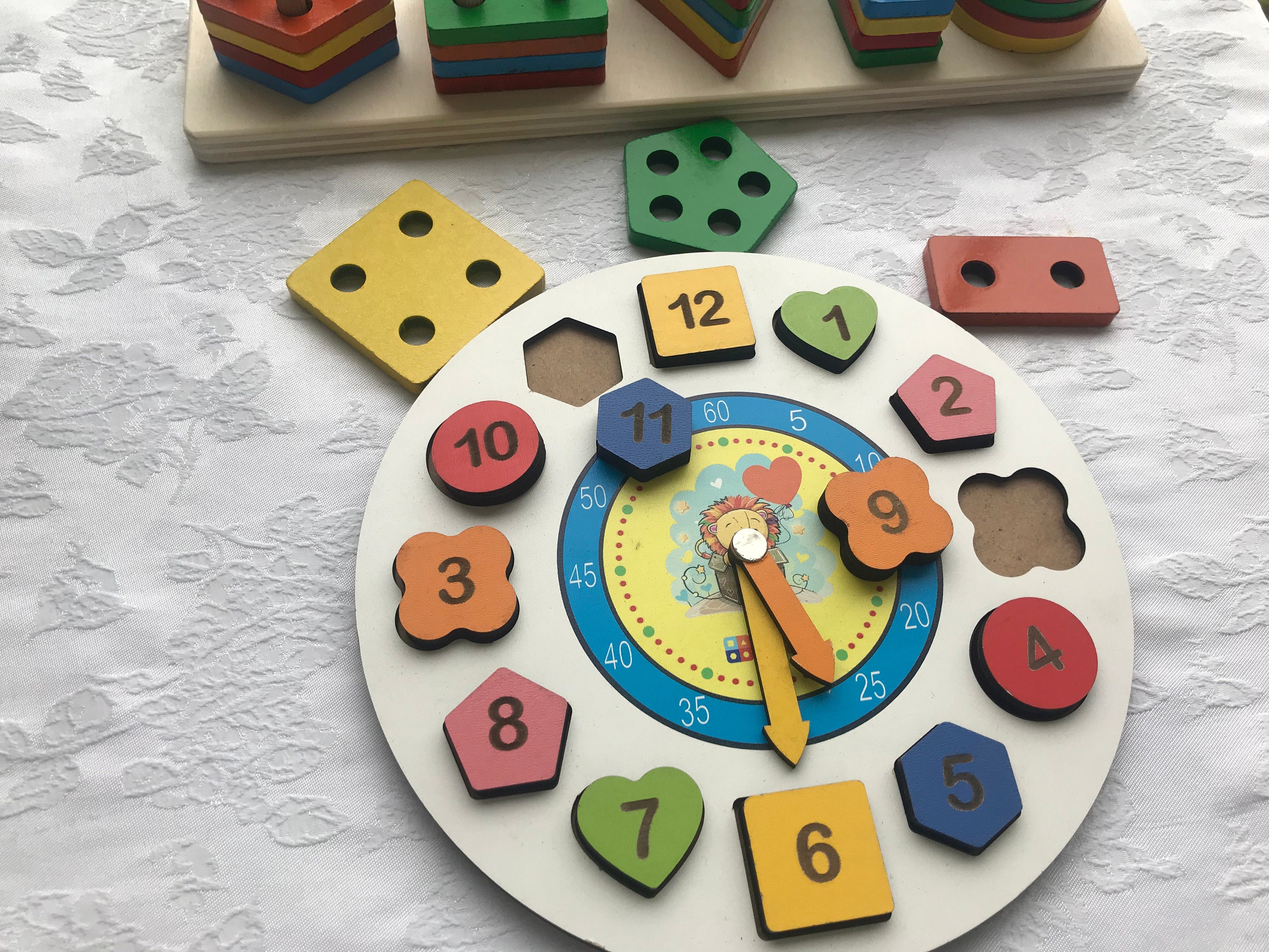 Shape Sorting clock Colorful Geometric Shaped Clock Learning Etsy