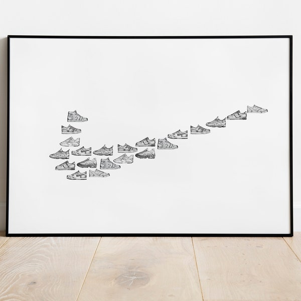 Nike Tick Wall Print  | Sneaker Poster | A4, A3 & A2 Sizes | Hand Drawn Art