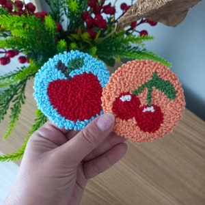 Tufted Set of 2 Car Coasters, Fruit Car Accessories, Gift for Women, Gift For New Car, Punch Needle Car Coasters , Gifts for Her