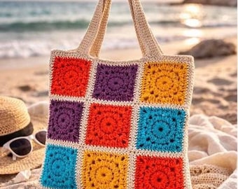 Granny Square Bag Crochet Pattern: Cotton Yarn Tote (Digital Download)