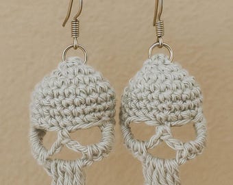 Skull earrings crochet pattern, Goth jewelry, Halloween skeleton accessories, Punk rock statement gift