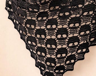 Skull Crochet Shawl Pattern, Goth Bandana, Cotton Yarn (PDF Pattern)