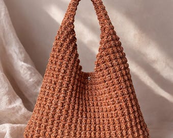 Triangle Crochet Tote Bag Pattern: Raffia or Cord Handbag (PDF Pattern)