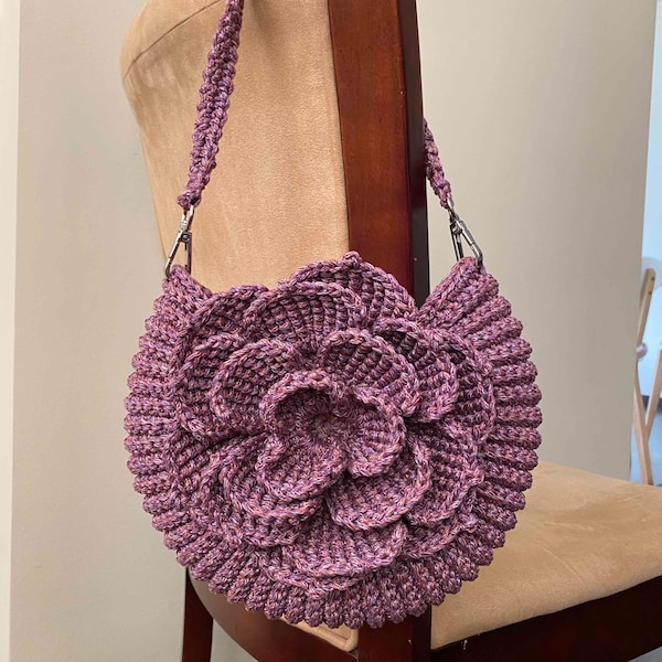 Crochet bag pattern, Raffia bag pattern, Handbag pattern PDF, Crochet Rose Circle Bag, Flower Bag Crochet Pattern