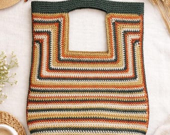 Striped Crochet Bag Pattern: Cotton Cord Tote Handbag (PDF Pattern)