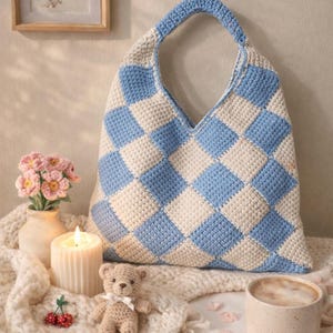 Molde para Bolsa Tote de Crochê Xadrez: Bolsa de Algodão (Molde em PDF)