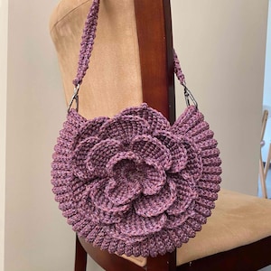 Patrón de bolso circular de rosas a crochet: Bolso de mano con flores de rafia (patrón PDF)
