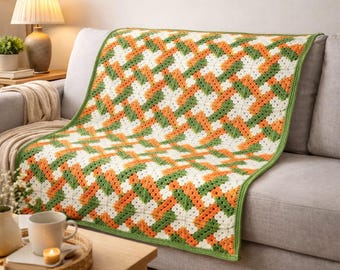 Crochet Blanket Afghan Pattern: Geometric Design (Digital Download),
