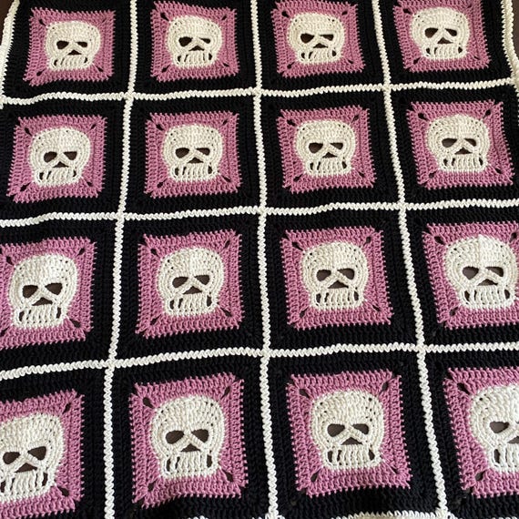 Crochet Skull Blanket Pattern: 3D Granny Square Afghan (PDF Download)