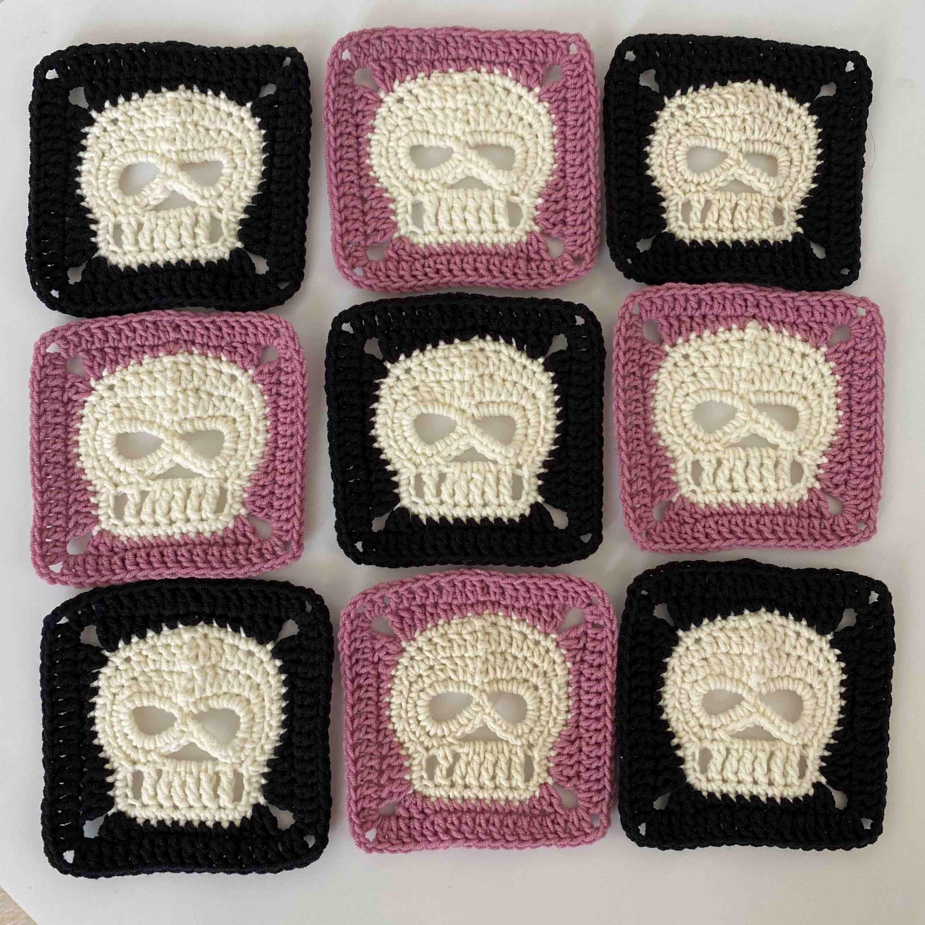 Skull Granny Square Crochet Pattern, 3D Afghan and Bag Motif