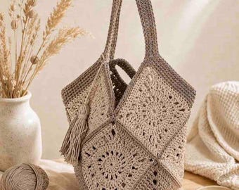 Crochet Bag Pattern, Raffia Tote Handbag (PDF Pattern), Granny Square bag pattern