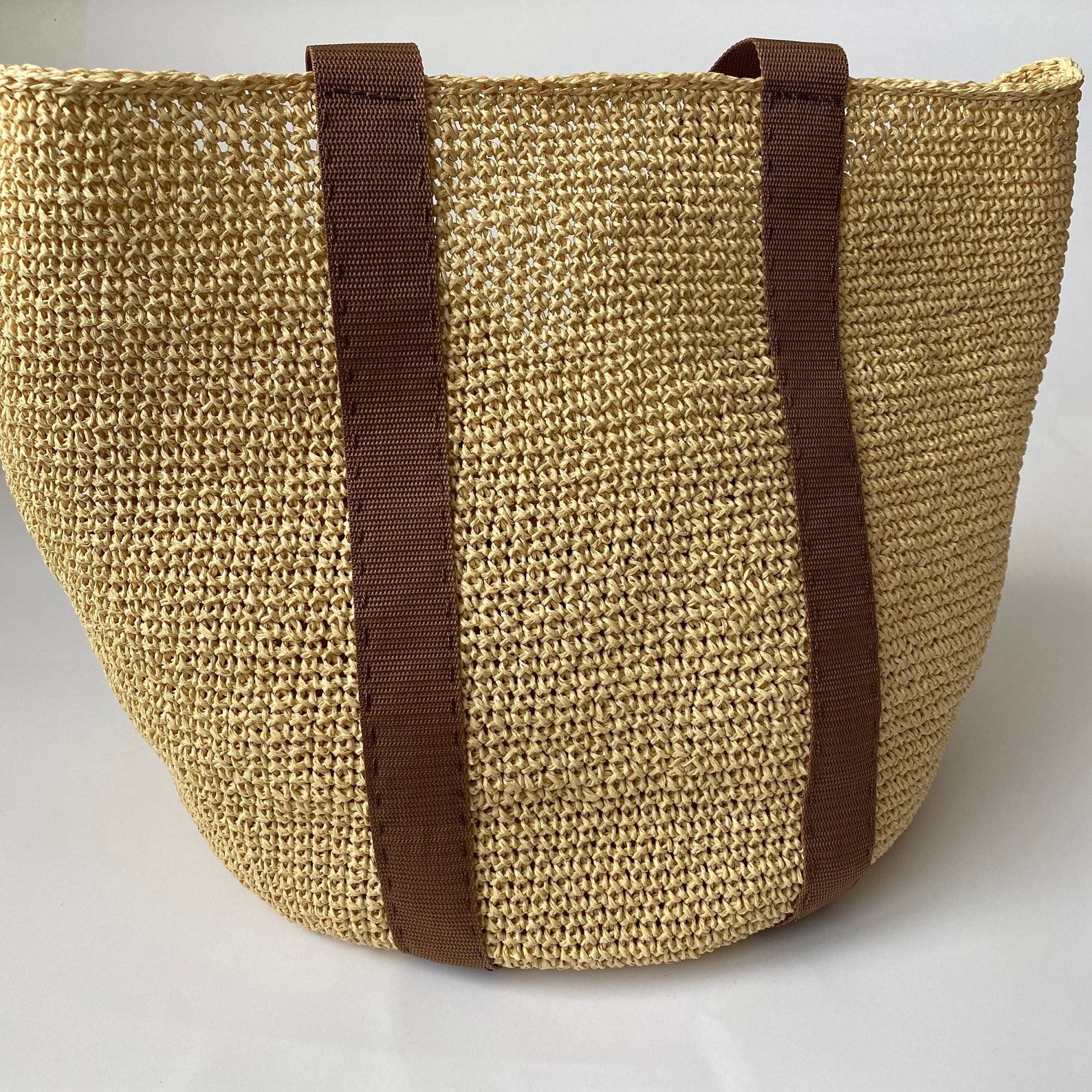 Raffia tote bag Raffia bag with fabric handles Large straw Etsy