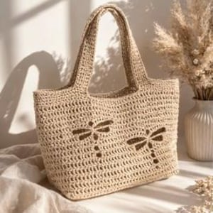Crochet Dragonfly Raffia Bag Pattern: Beach Tote (PDF Download)