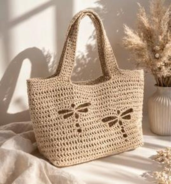 39 Dragonfly Crochet Patterns: Unlock Your Creative Potential Today! 17 Crochet Dragonfly Raffia Bag Pattern: Beach Tote