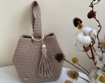Crochet Bucket Bag Pattern: Cotton Cord Crossbody Tote (PDF Pattern)