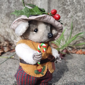 Artist Teddy Hedgehog Noel : jouet OOAK en alpaga et mohair (15 cm)