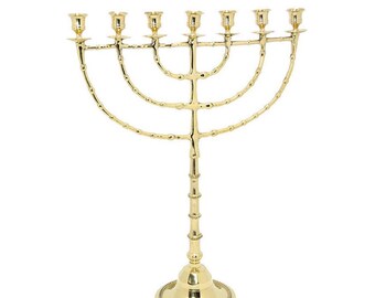 Brass Copper Jumbo Size Authentic XXL 22 Inch / 55 cm Seven Branches Israel Menorah Art Vintage Candle Holder