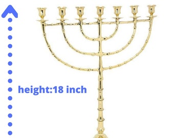 Brass Copper Extra Large 18 Inch Height Seven Branches Jumbo Size Israel Menorah