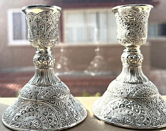 Sabbath Candlesticks ,Stunning Decorative Silver Plated , Judaica gift. candlestick holders. shabbath table Pair set with filigree Design