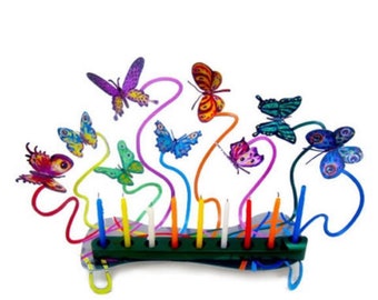 Schmetterlinge Chanukka Menora von David Gerstein - Israeli Art & Gifts