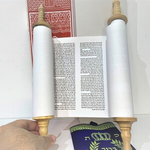 Handmade Sefer Torah Scroll Hebrew Jewish Bible Synagogue Judaica 14 Olive wood. replica for studying for bar mitzvah image 1