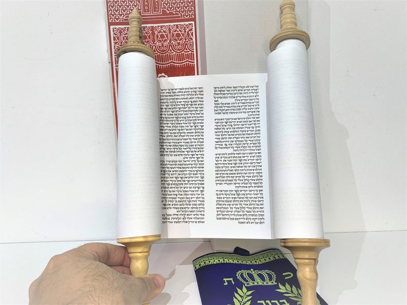 Handmade Sefer Torah Scroll Hebrew Jewish Bible Synagogue Judaica 14 Olive wood. replica for studying for bar mitzvah image 1