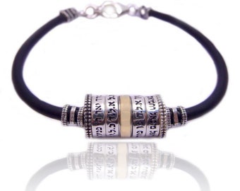 Amazing Sterling Silver and gold With Black Silicon Holy Names and Angels Bracelet made in israel