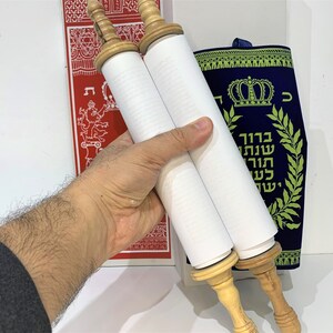 Handmade Sefer Torah Scroll Hebrew Jewish Bible Synagogue Judaica 14 Olive wood. replica for studying for bar mitzvah image 9