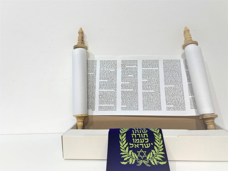 Handmade Sefer Torah Scroll Hebrew Jewish Bible Synagogue Judaica 14 Olive wood. replica for studying for bar mitzvah image 7