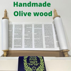 Handmade Sefer Torah Scroll Hebrew Jewish Bible Synagogue Judaica 14 Olive wood. replica for studying for bar mitzvah image 3