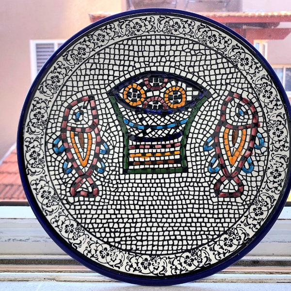 Tabgha - Miracle of Loaves and Fish Armenian Ceramic Plate - Grande plaque de mosaïque