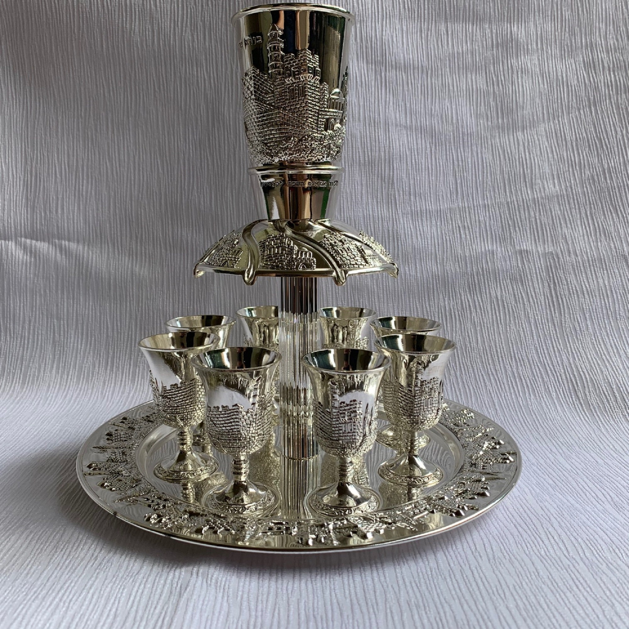 Amaizing Wine Fountain Kiddush & 8 Goblets Silver plate Etsy