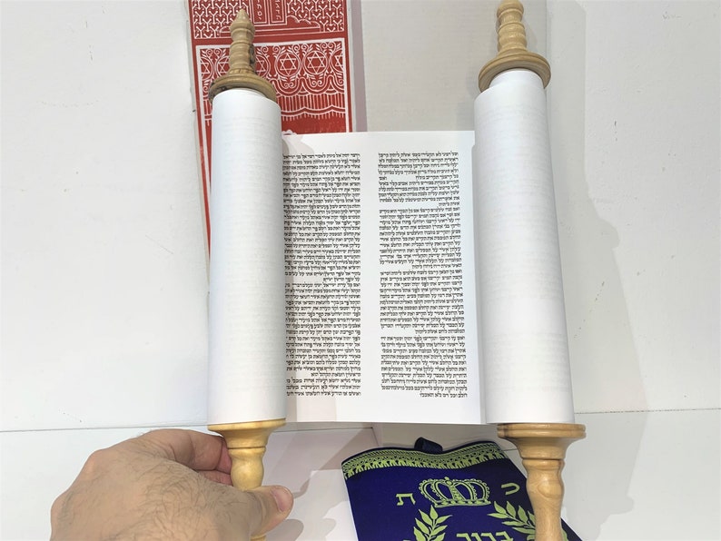 Handmade Sefer Torah Scroll Hebrew Jewish Bible Synagogue Judaica 14 Olive wood. replica for studying for bar mitzvah image 6