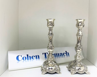 Amazing Candlesticks pair Nickel Candle Holders Shabbat judaica israel Jewish.6"