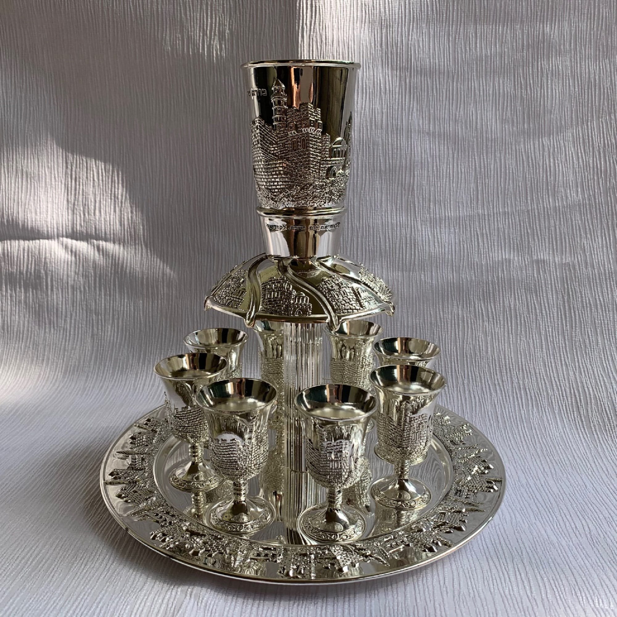Amaizing Wine Fountain Kiddush & 8 Goblets Silver plate Etsy
