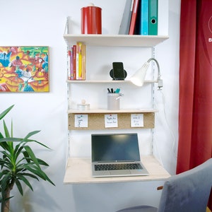 Floating Desk or Hanging Table With 3 Wall mounted Storage Shelves