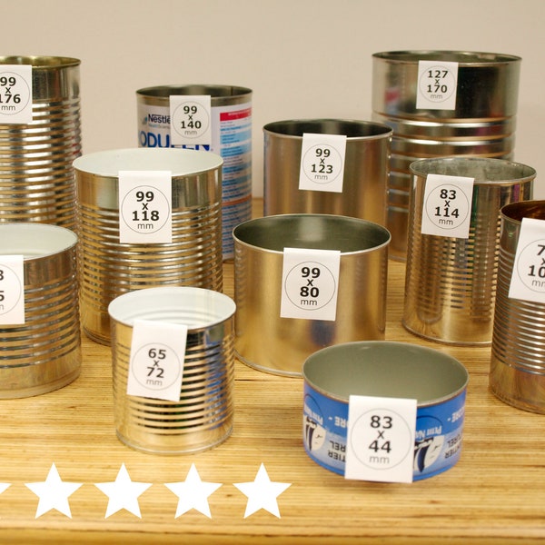 Empty recycled tin cans without sharp edges - SETS OF 3