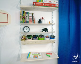 Bureau mural avec bibliothèque et étagères de rangement - Idéal chambre d'enfant, crêche, école, boutique, atelier...