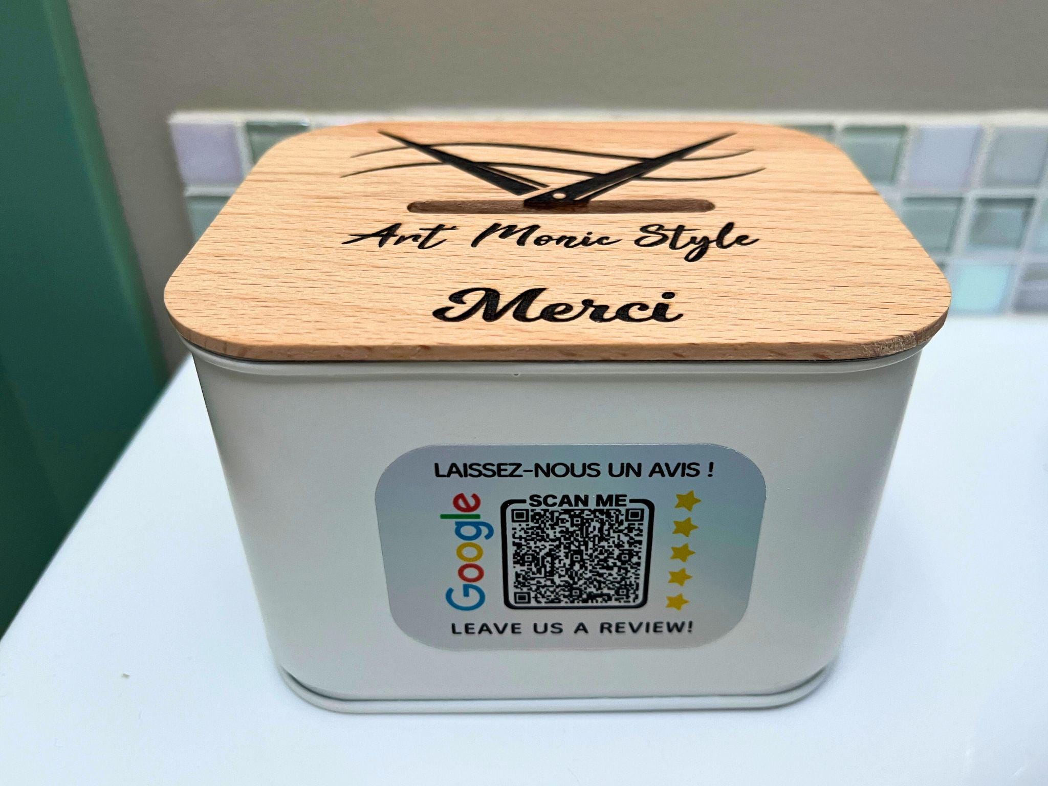 Personalised Tip Jar With QR Code Google Review – Upcycled Handmade Tip ...